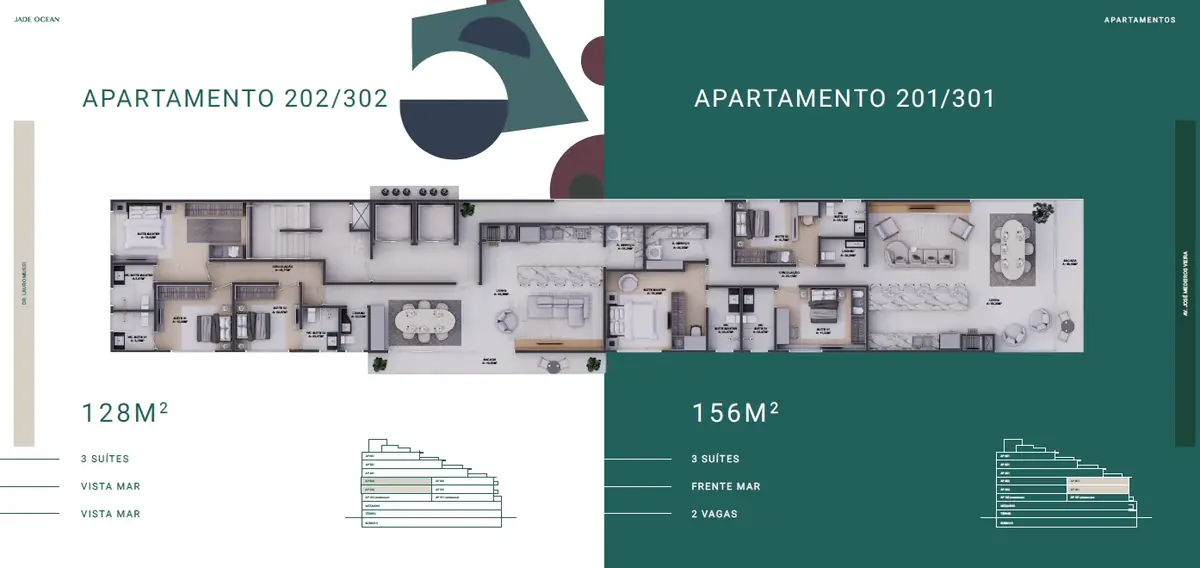Planta Jade Ocean — Penthouse 401 Frente Mar 251m² com 4 suítes